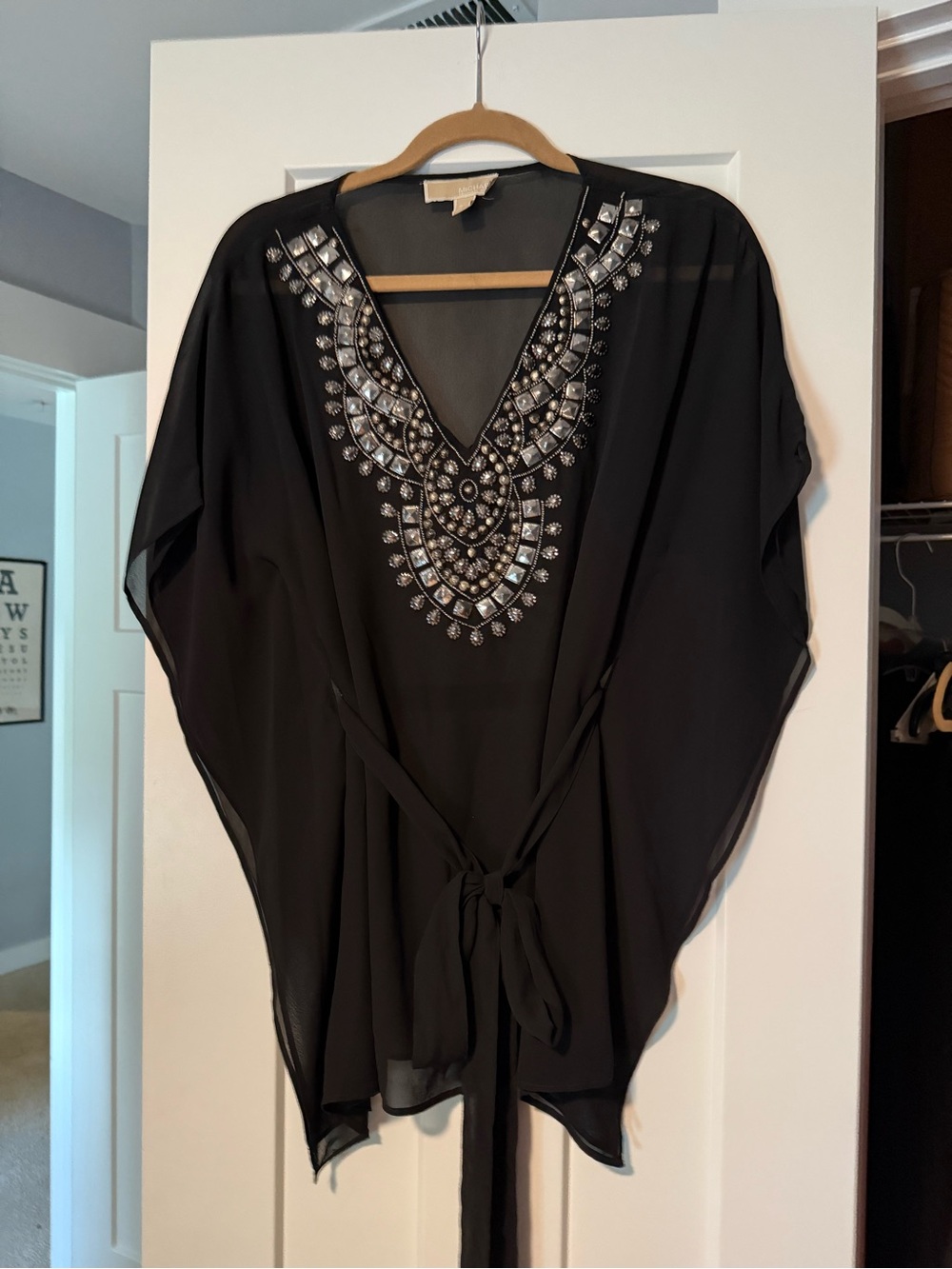 Michael Kors Black Embellished V-Neck Tie-Front Tunic